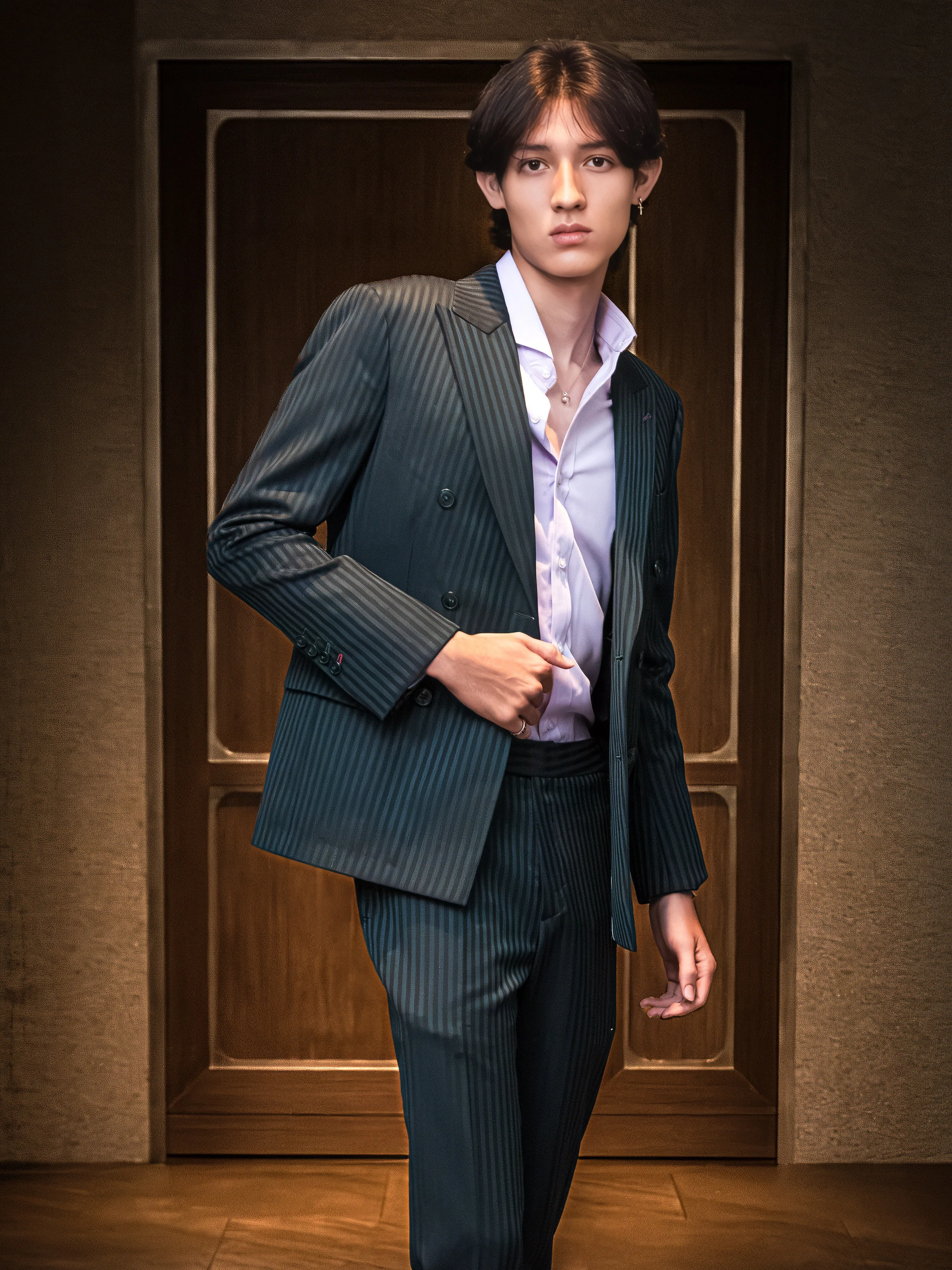 Grey pinstripe suit