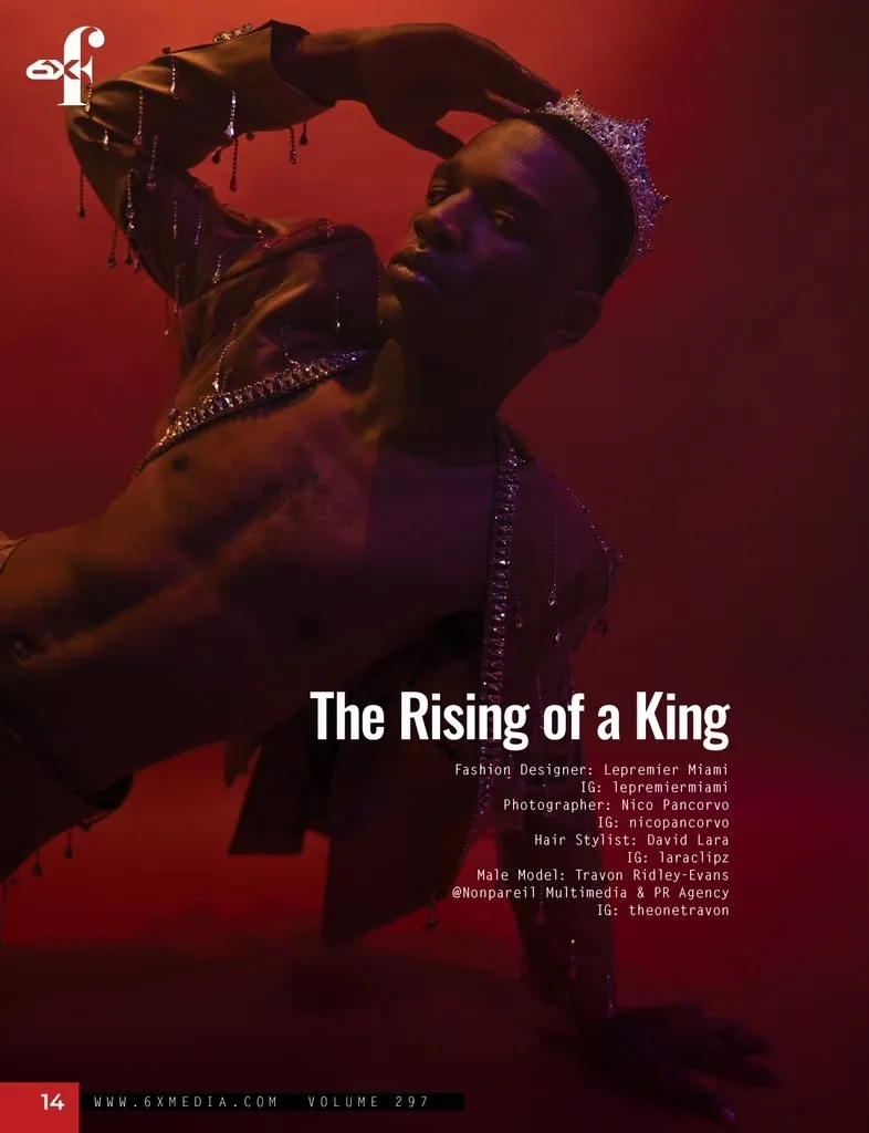 6X Magazine, The Rising of a King, Travon Ridley-Evans in a crown and beaded jacket