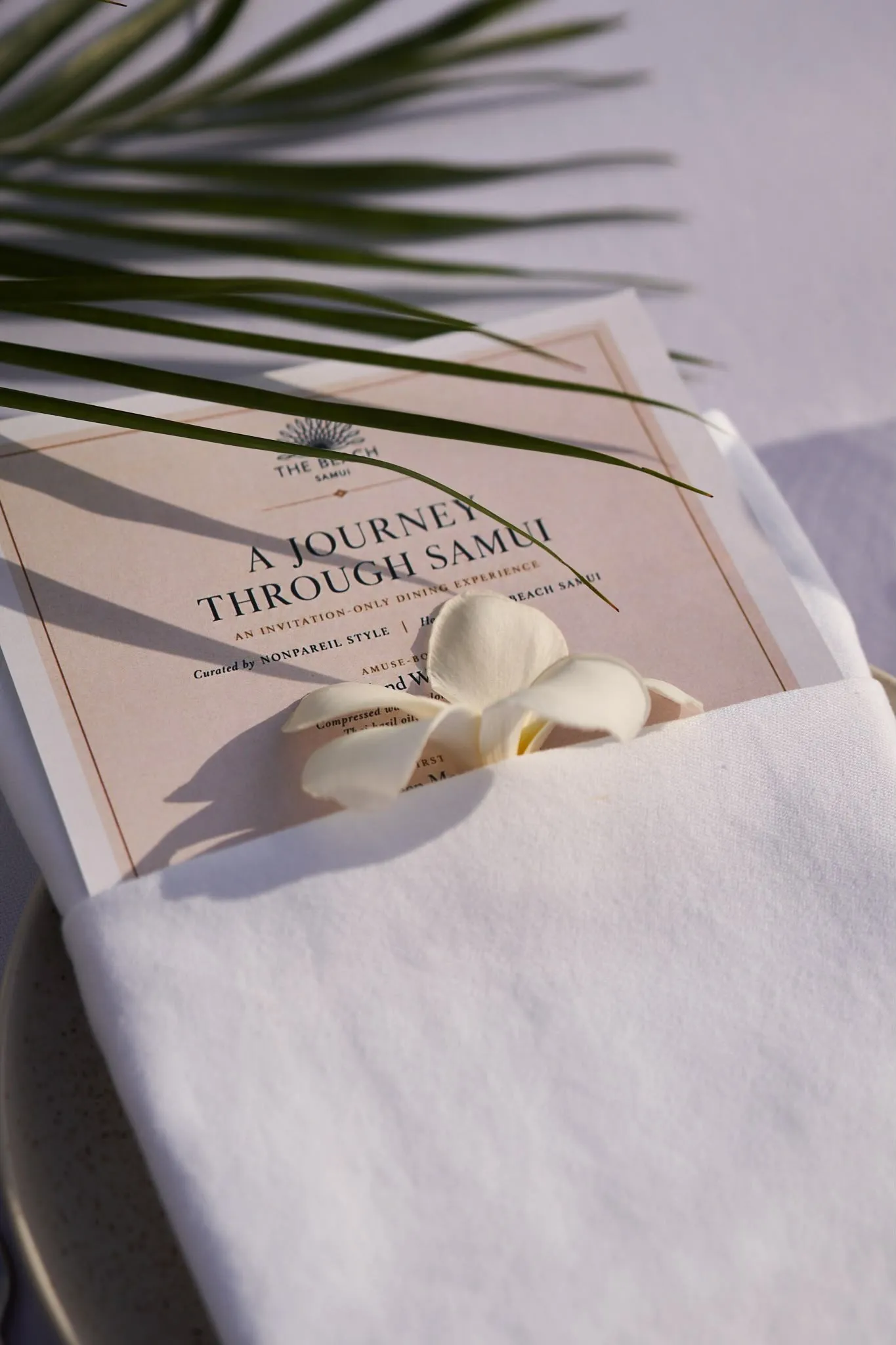 The printed menu, A Journey Through Samui
