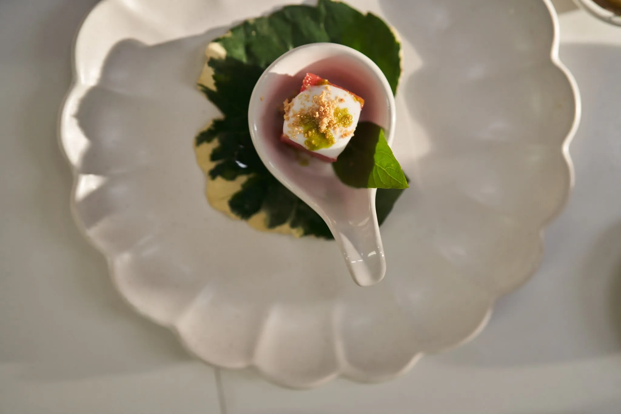First course on a scalloped plate