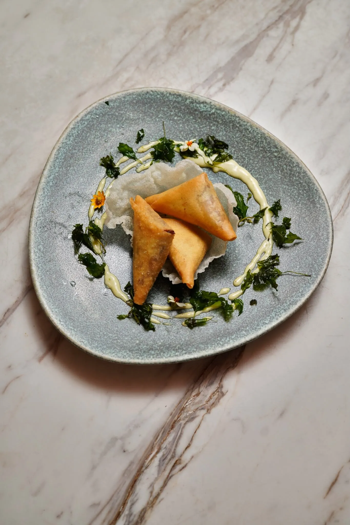 First course on a hand-thrown plate
