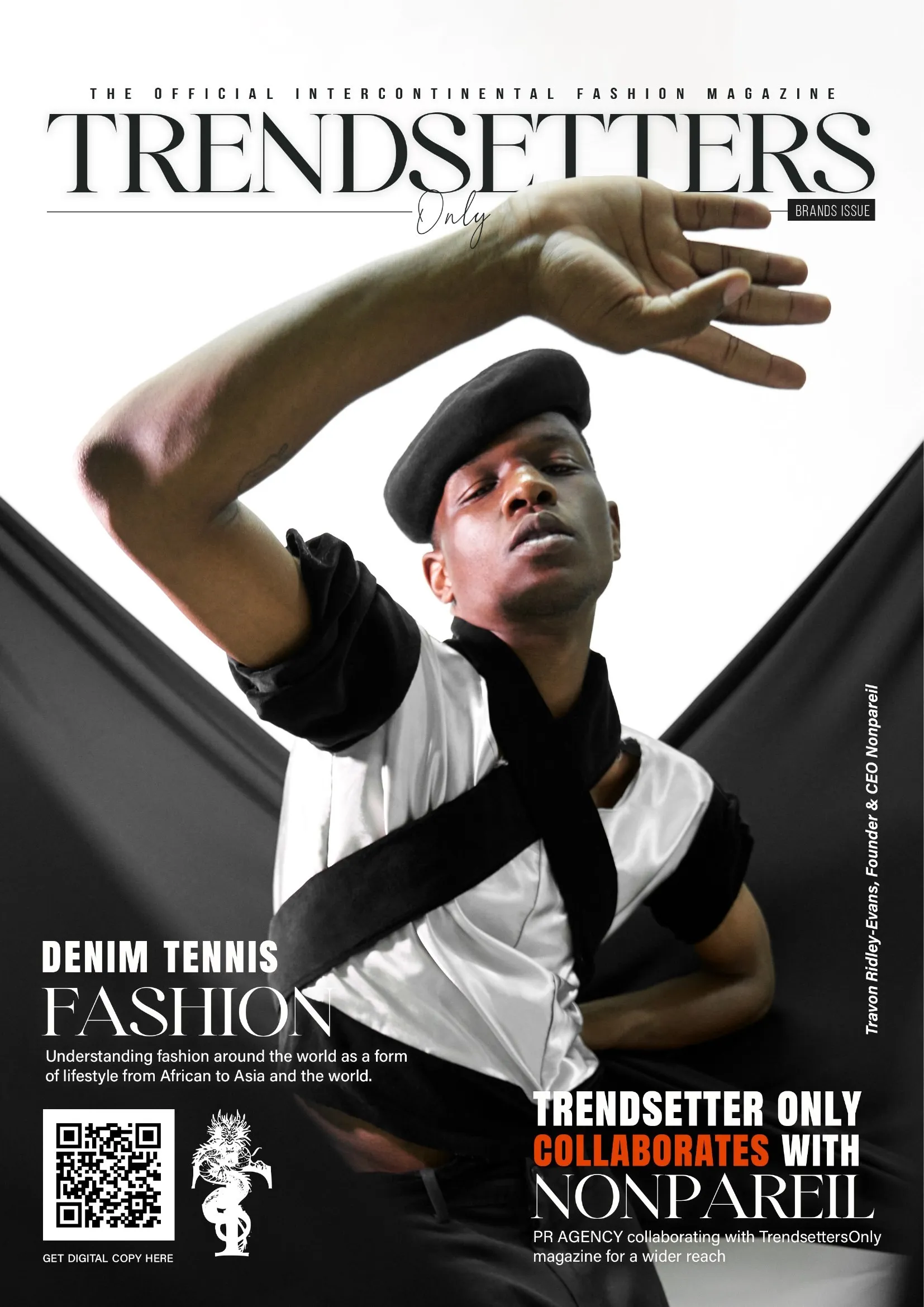 Trendsetters Only, Brands Issue cover, Travon Ridley-Evans in a beret